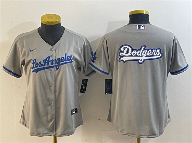 Women's Los Angeles Dodgers Gray Team Big Logo Stitched Jersey(Run Small)